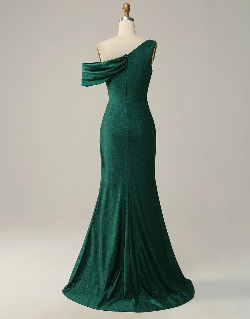 A-line Off The Shoulder Long Glitter Prom Dress With Split
