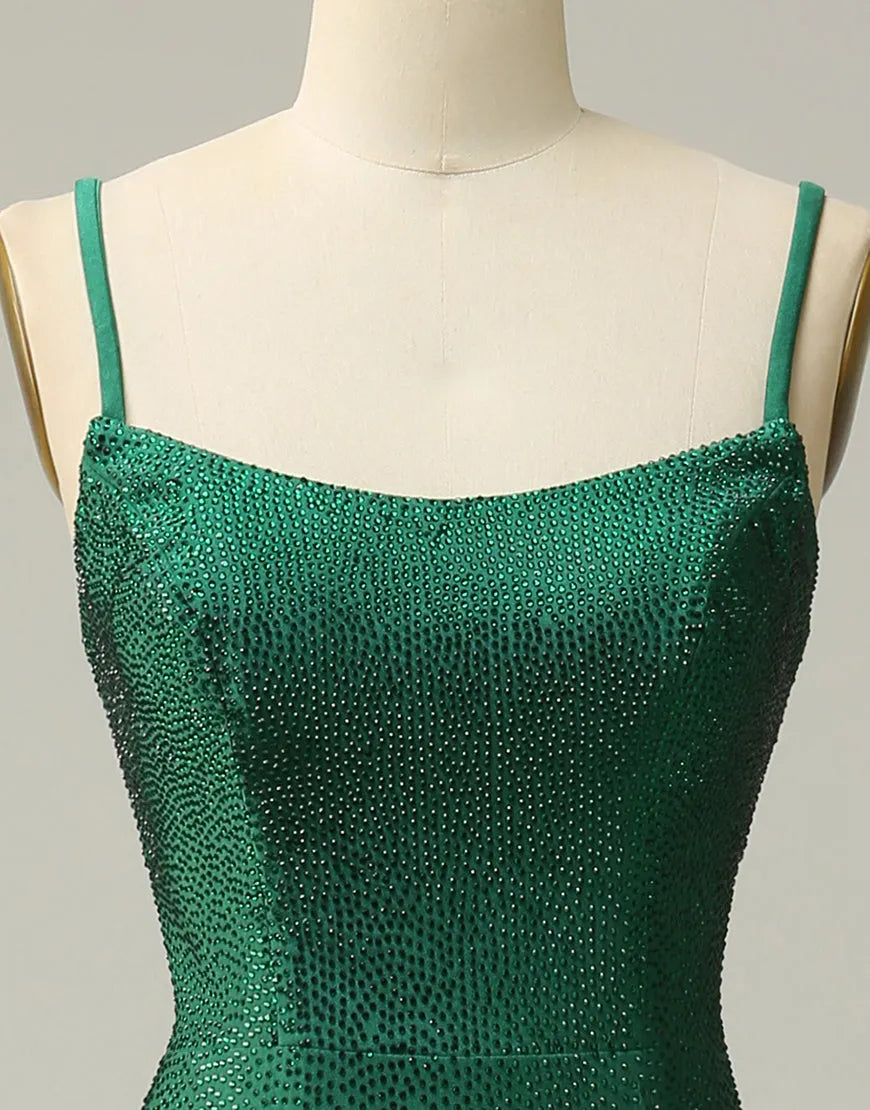 A-Linien-Ballkleid mit Spaghettiträgern und Korsettrücken und Schlitz