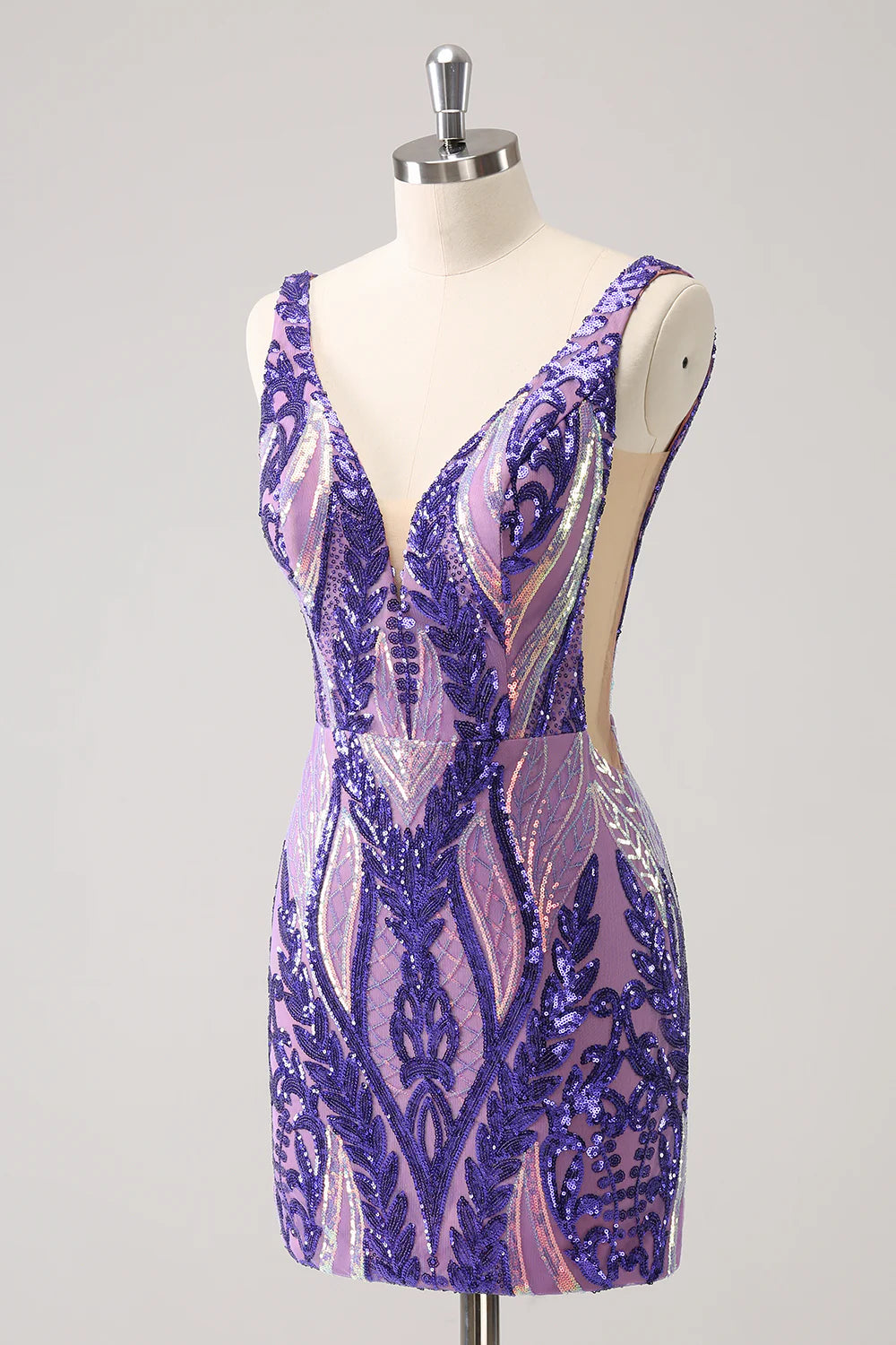Sparkly Sequined Tight V Neck Homecoming Dress