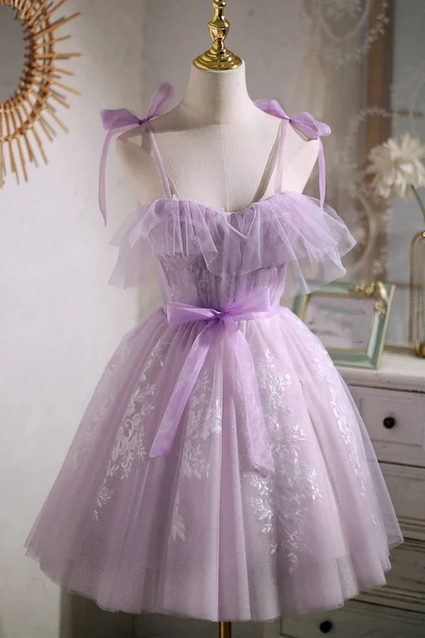 A-line Short Party Dress Homecoming Dress with Ribbon