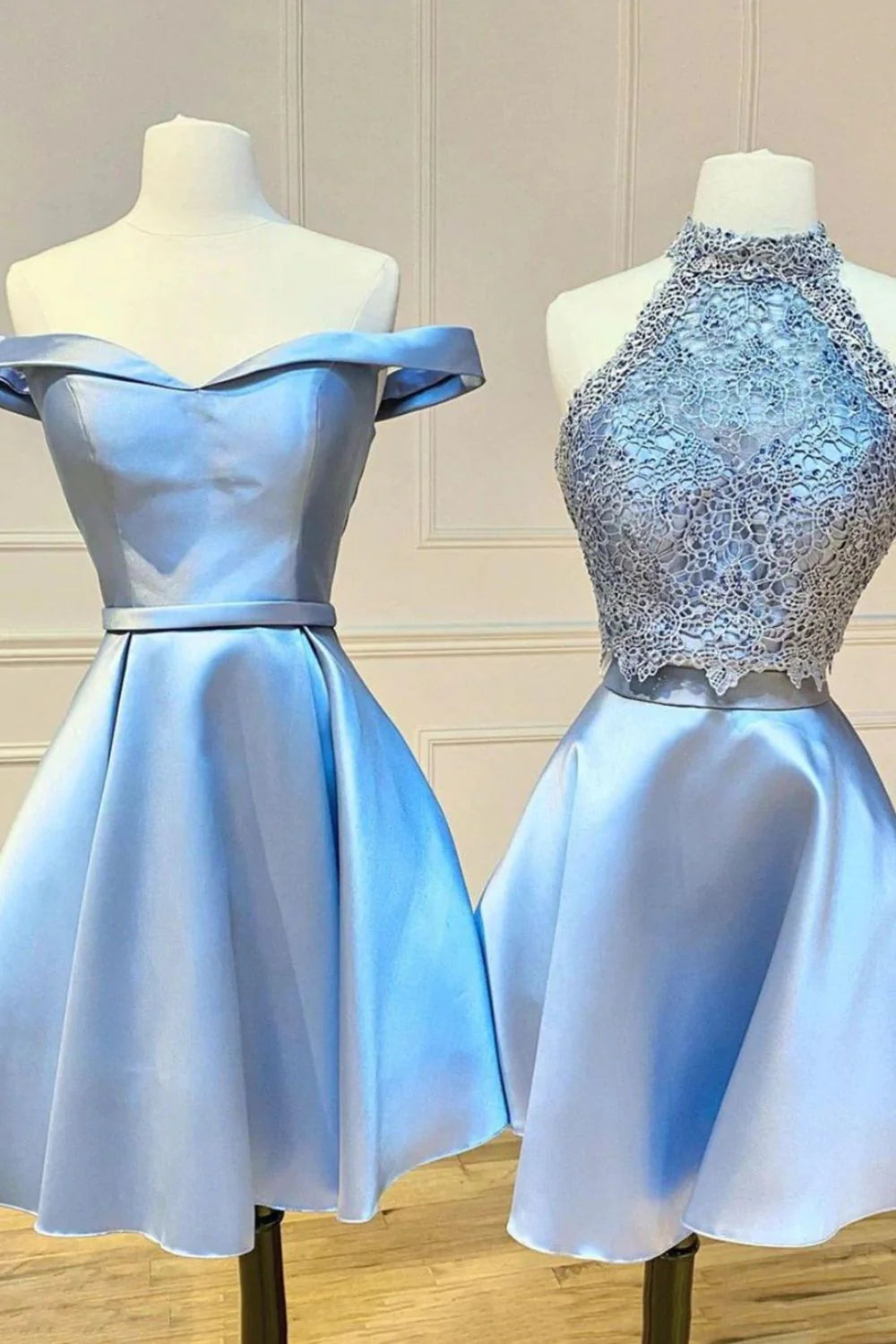 Elegantes himmelblaues A-Linien-Heimkehrkleid aus Satin