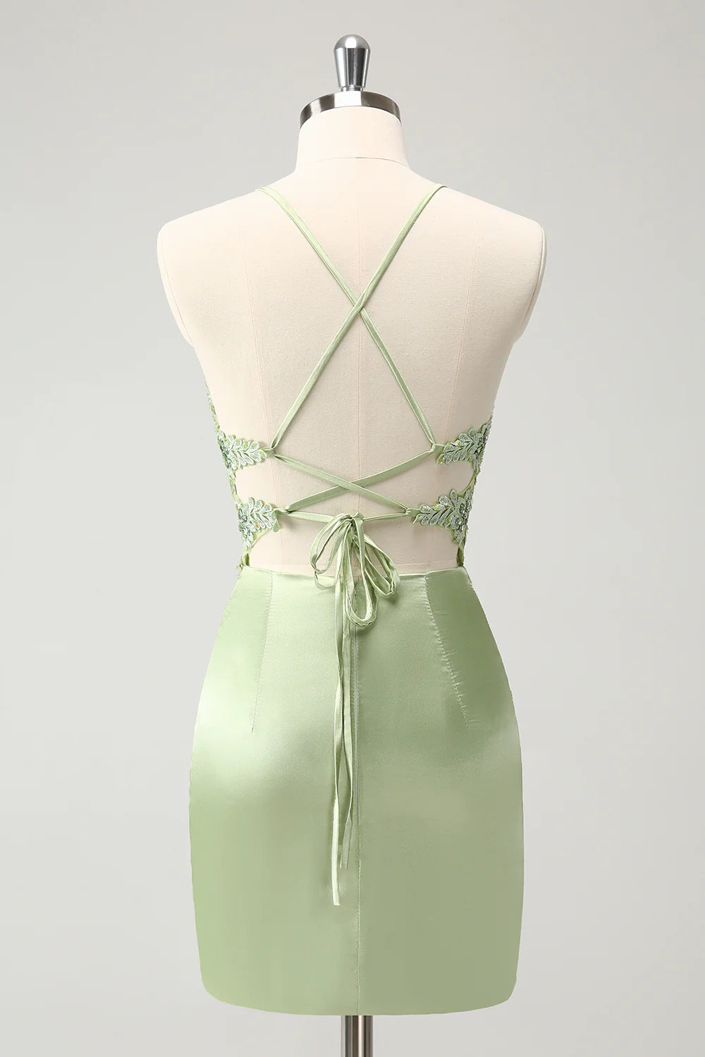 Glitter Spaghetti Straps Beaded Appliques Tight Corset Homecoming Dress