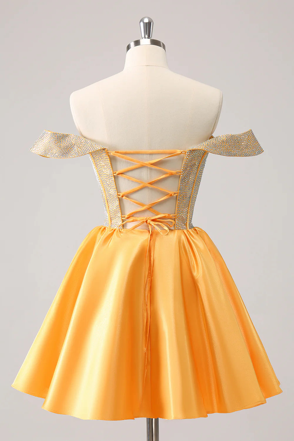 A-Line Sparkly Off the Shoulder Beaded Satin Homecoming Dress