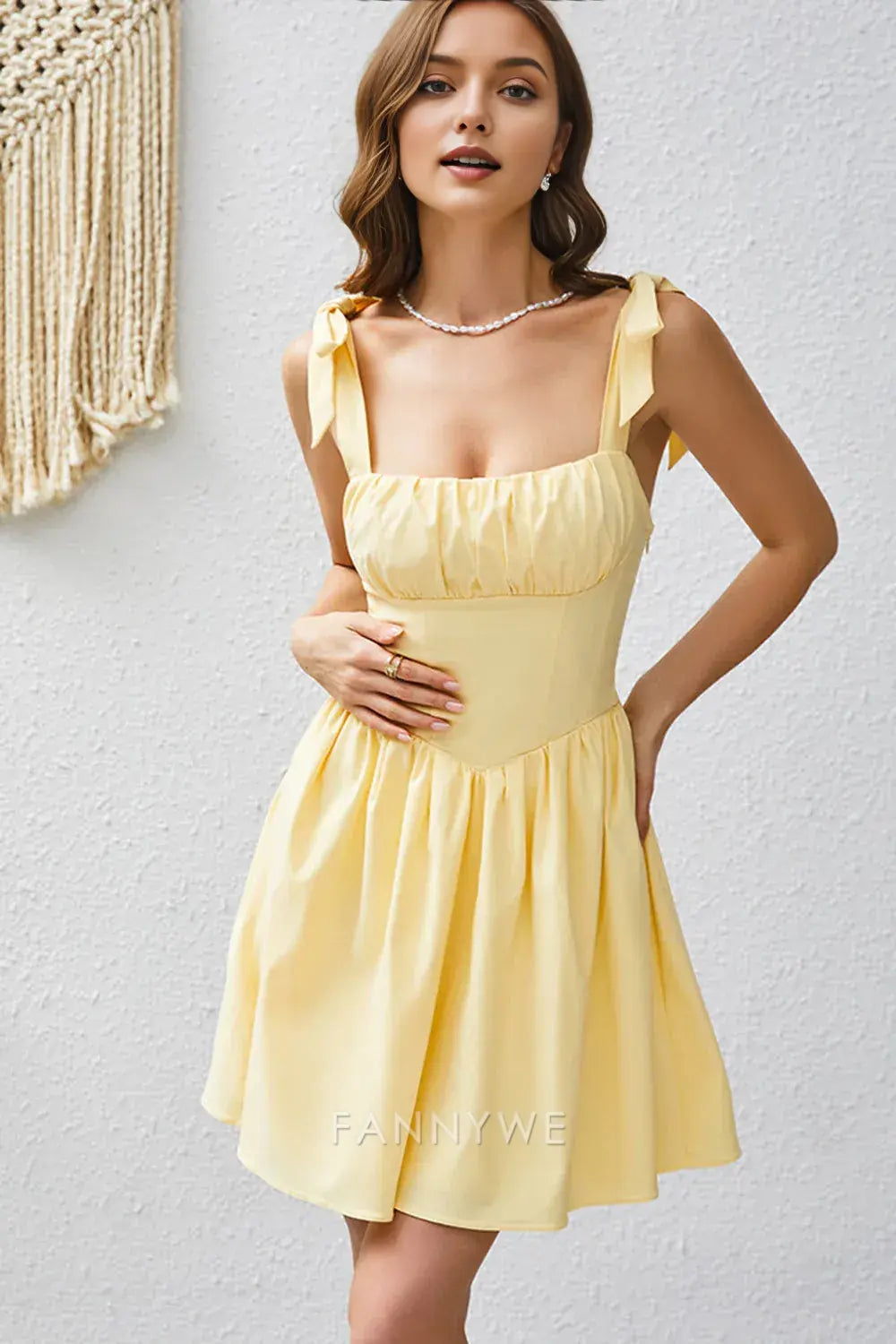 FannyWe Elegant A Line Yellow Square Neck Short Homecoming Dress hot sale