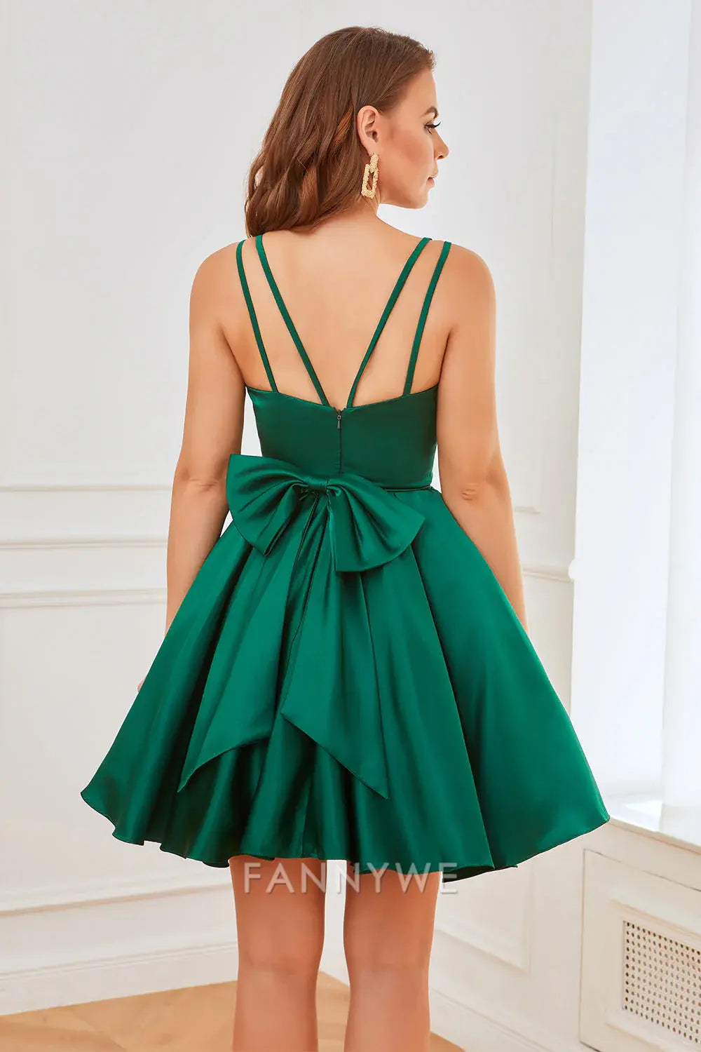 FannyWe Elegant Chic Spaghetti Strap Party Dress: Satin V - Neck & Flared Silhouette formal wear dresses