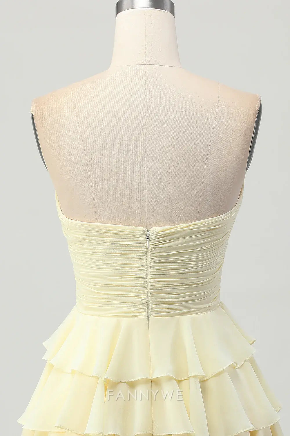 FannyWe - Elegante vestido de fiesta amarillo claro con escote en forma de corazón, fruncido, volantes y lazo, gran oferta