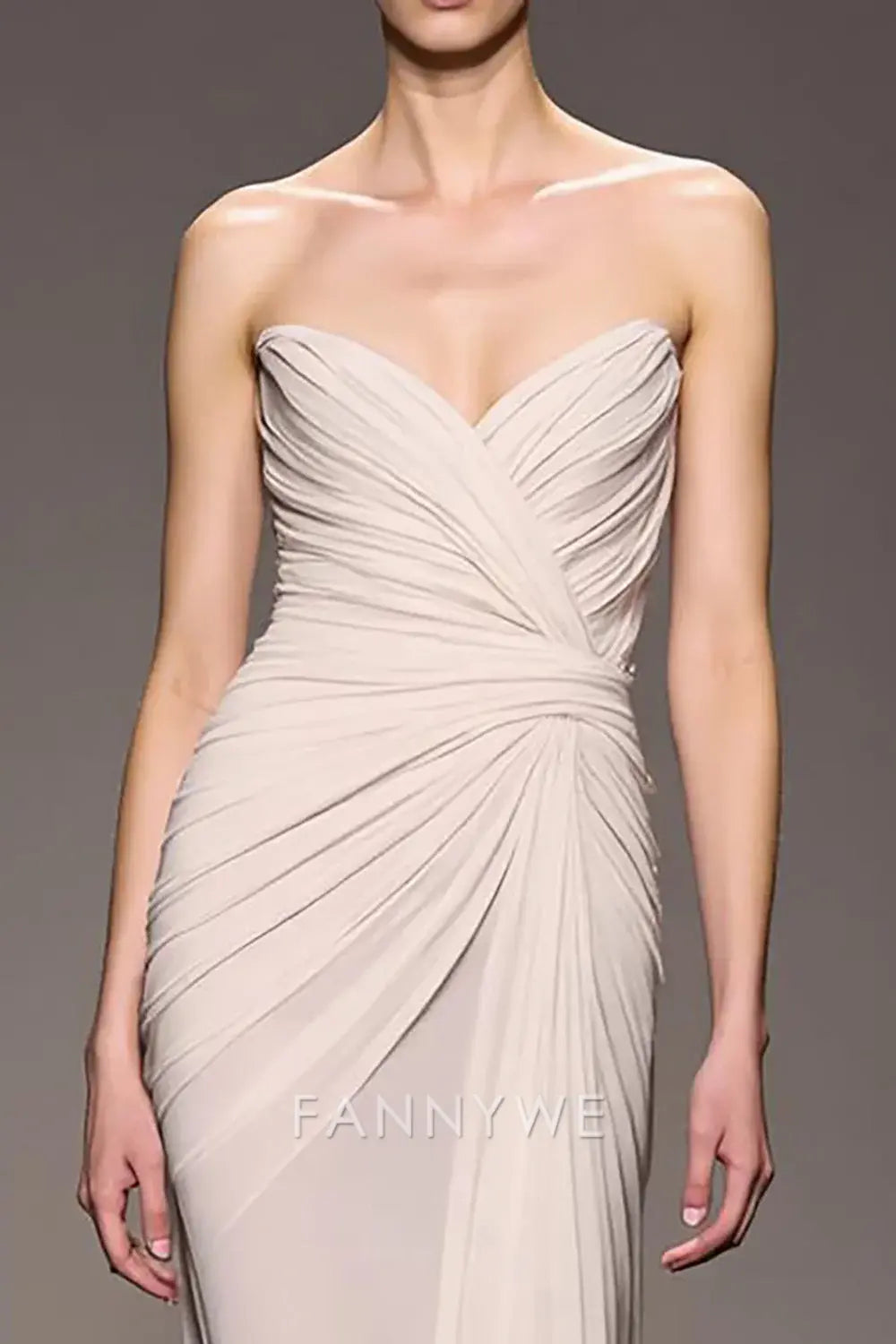 FannyWe Elegant Ivory Sweetheart Sheath Ruched Long Evening Dress formal wear dresses