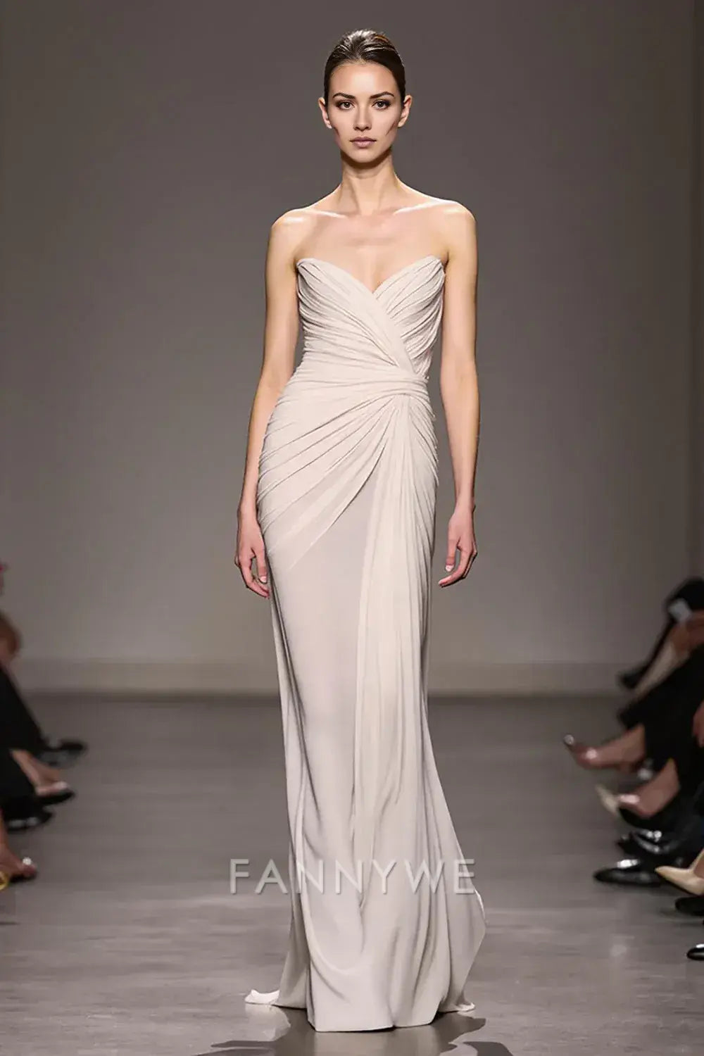 FannyWe Elegant Ivory Sweetheart Sheath Ruched Long Evening Dress formal wear dresses