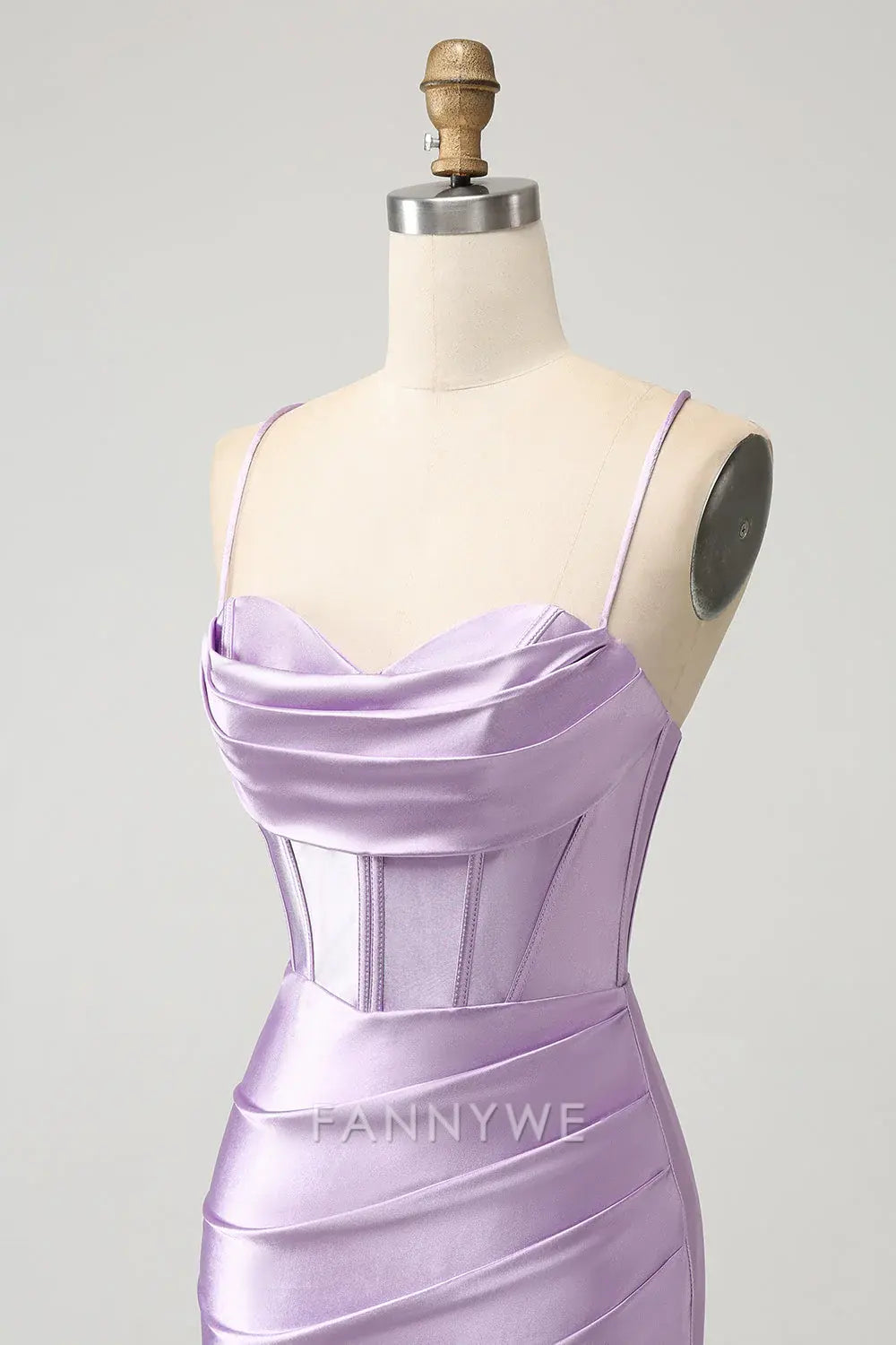 FannyWe Elegant Lilac Bodycon Spaghetti Straps Corset Satin Short Homecoming Dress formal wear dresses