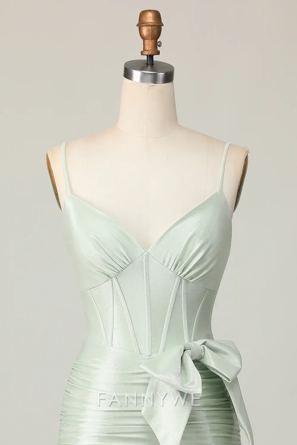 FannyWe Elegant Sage Spaghetti Straps Corset Short Homecoming Dress with Bow formal wear dresses