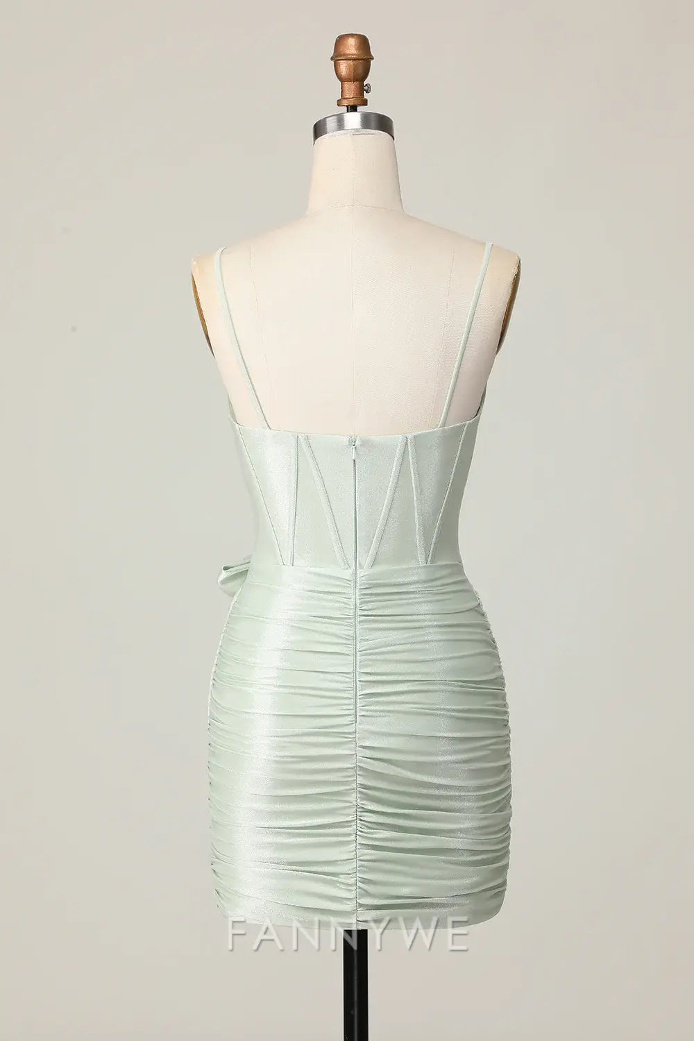 FannyWe Elegant Sage Spaghetti Straps Corset Short Homecoming Dress with Bow formal wear dresses