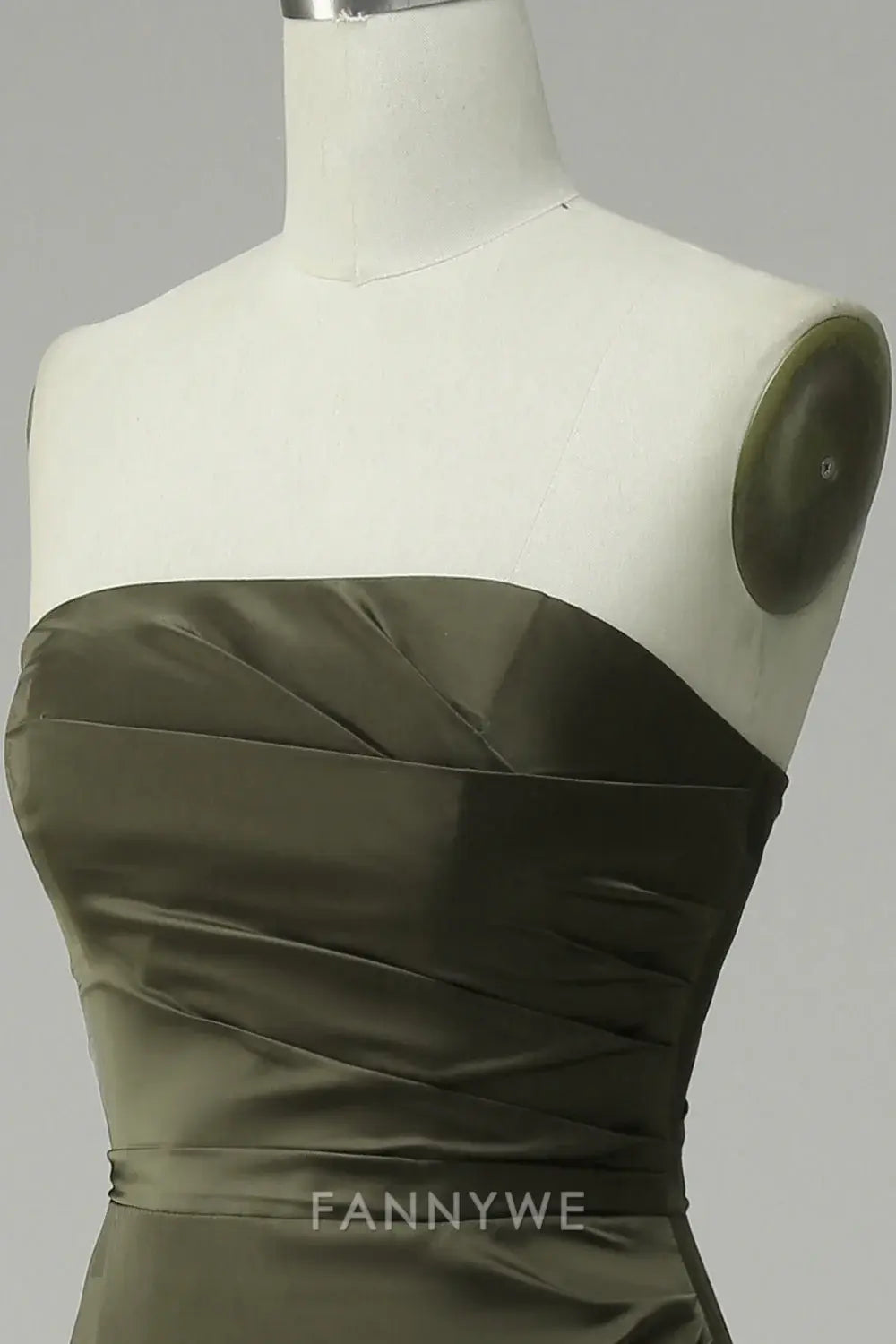 FannyWe Elegant Satin Strapless Dress: Ruched Detailing & High - Slit Design formal wear dresses