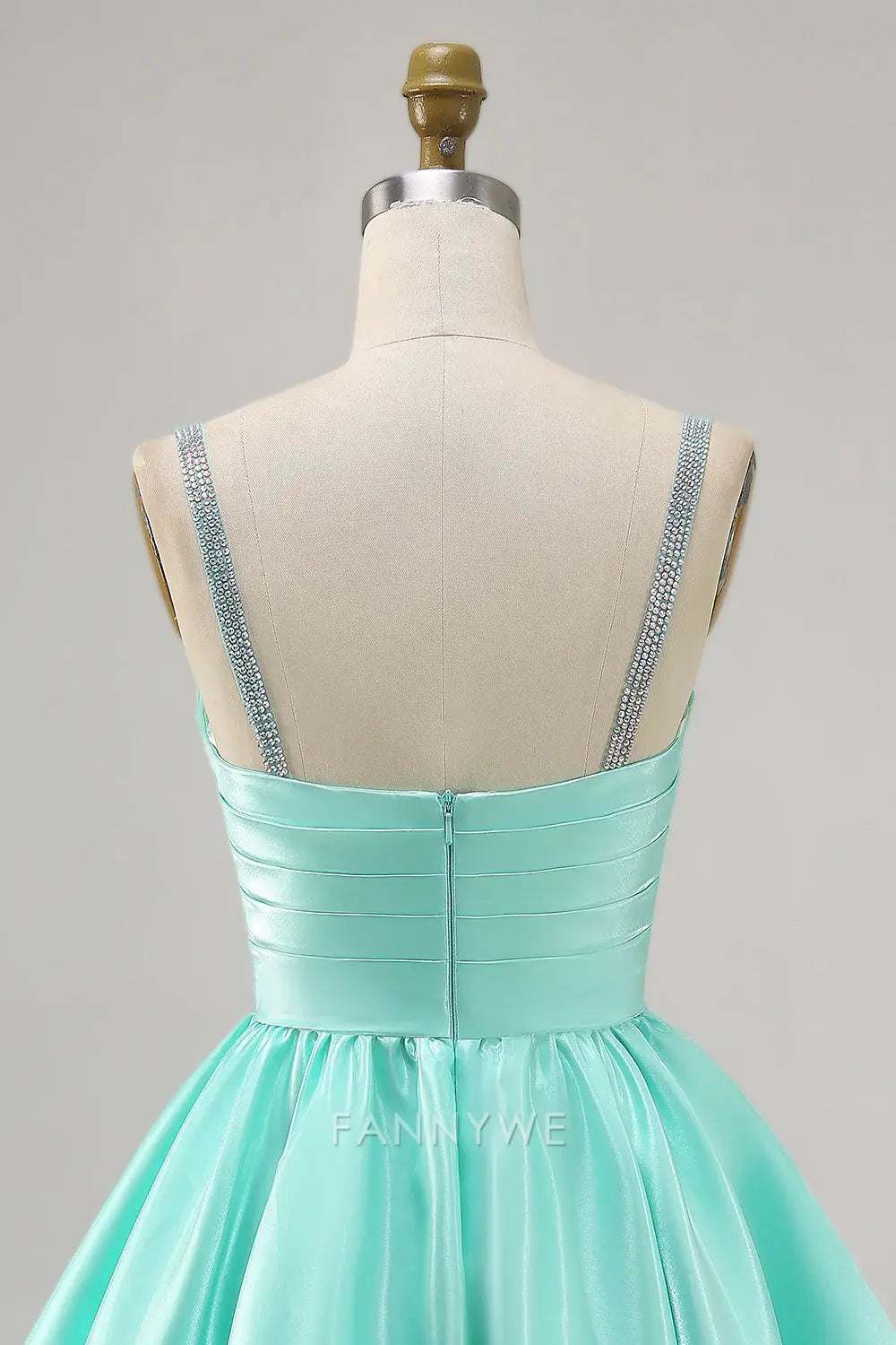 FannyWe Elegant Sparkly Mint Green Ruched Satin Short Homecoming Dress with Beading hot sale