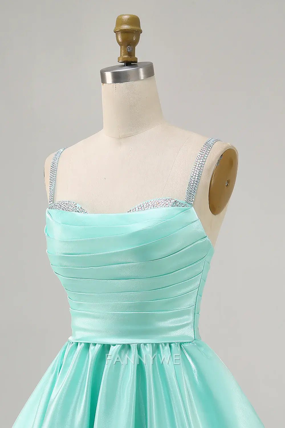 FannyWe Elegant Sparkly Mint Green Ruched Satin Short Homecoming Dress with Beading hot sale