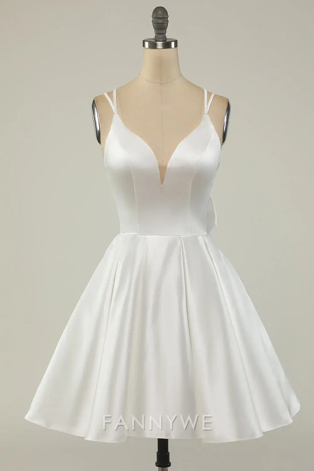 FannyWe Elegant Stylish Satin Mini Gown: Double Straps & Flared Silhouette formal wear dresses