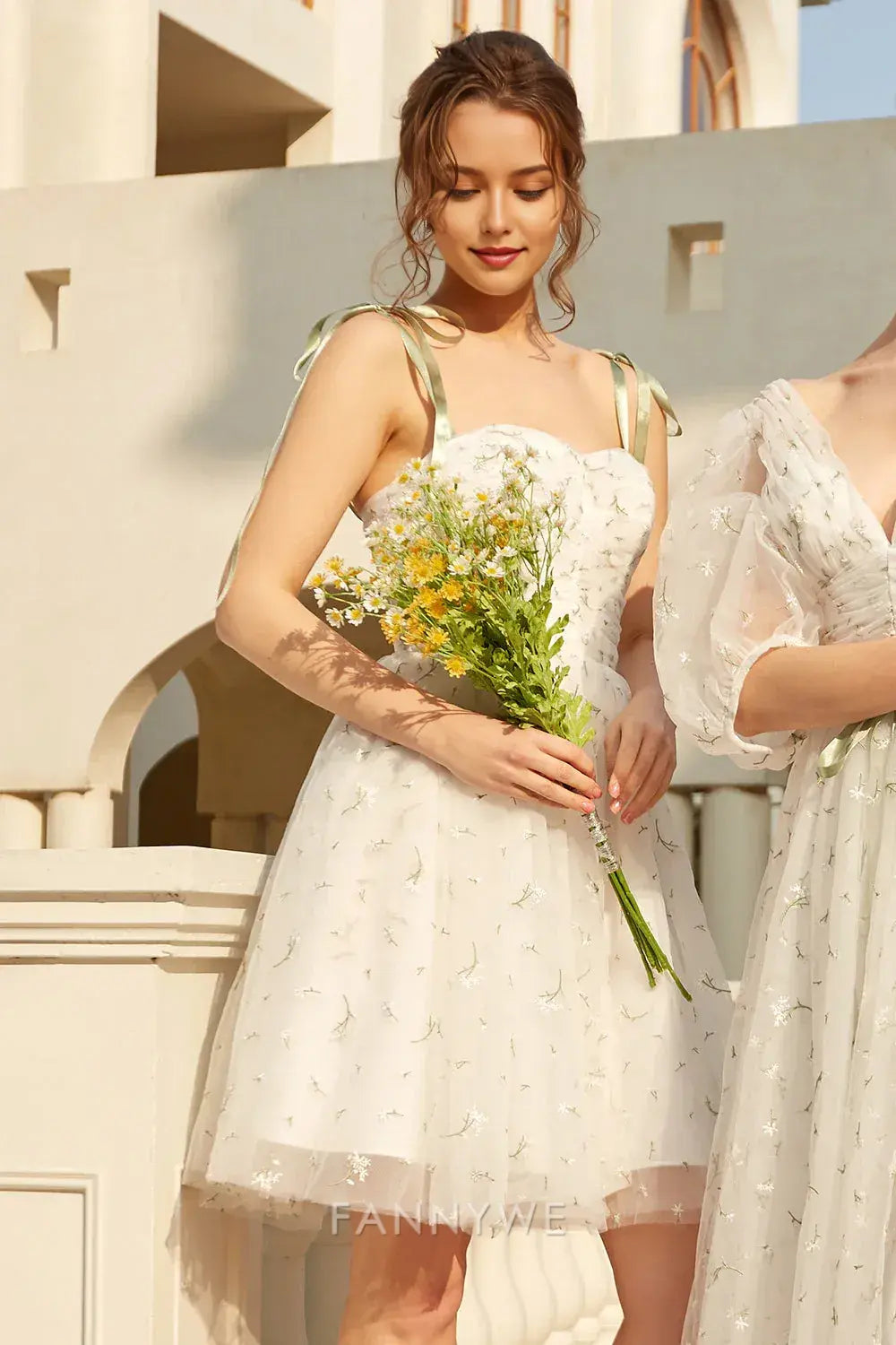FannyWe Elegant Stylish Spaghetti Straps White Short Homecoming Dress with Embroidery hot sale