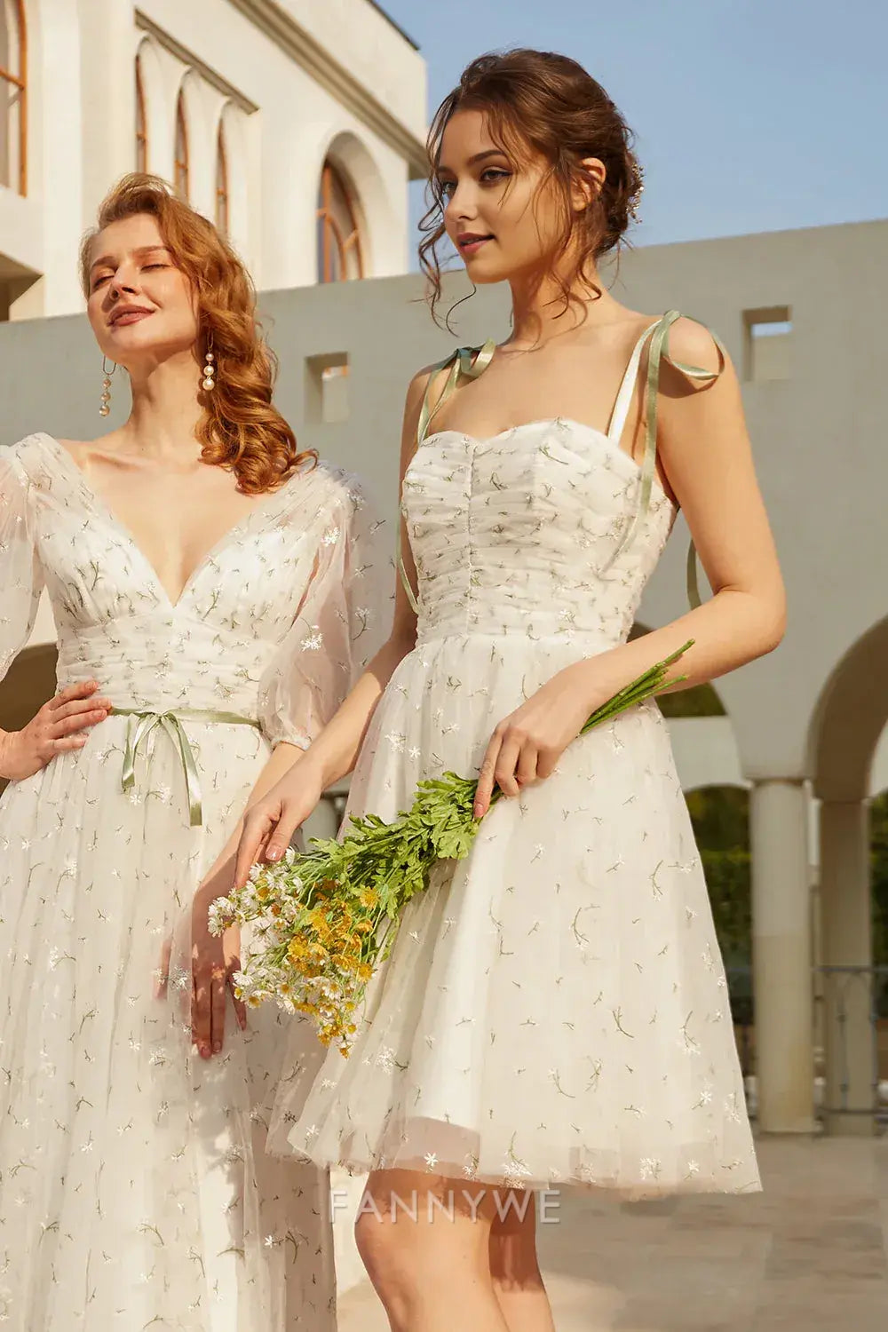 FannyWe Elegant Stylish Spaghetti Straps White Short Homecoming Dress with Embroidery hot sale