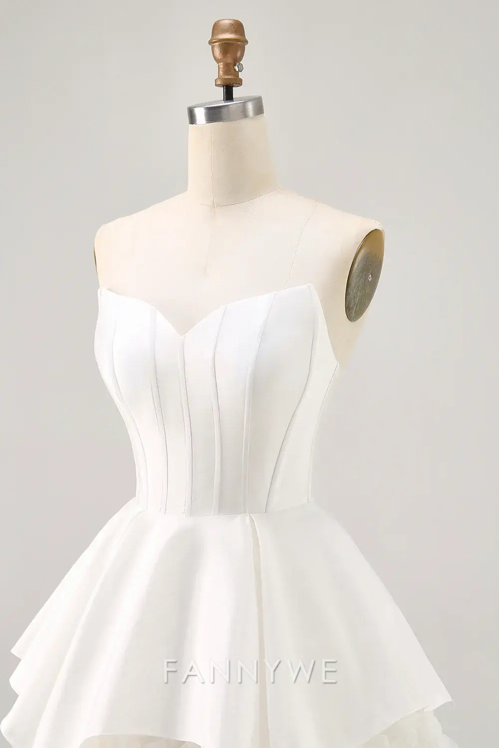 FannyWe Elegant White Strapless Tiered Short Corset Homecoming Dress with Ruffles formal wear dresses
