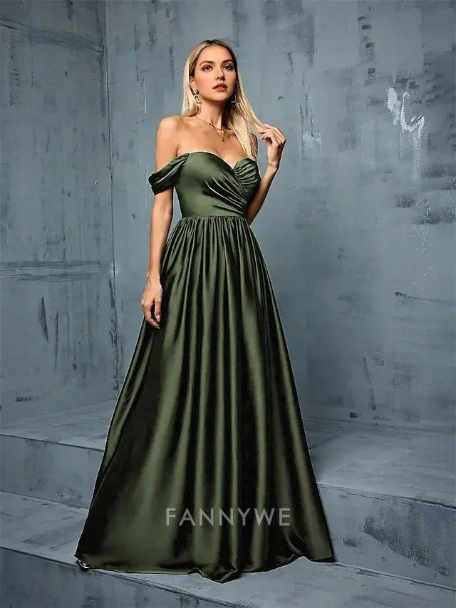 FannyWe Simple A-Line Quinceanera Dresses Elegant Dress Formal Wedding Floor Length Sleeveless Strapless Satin Backless with Pleats