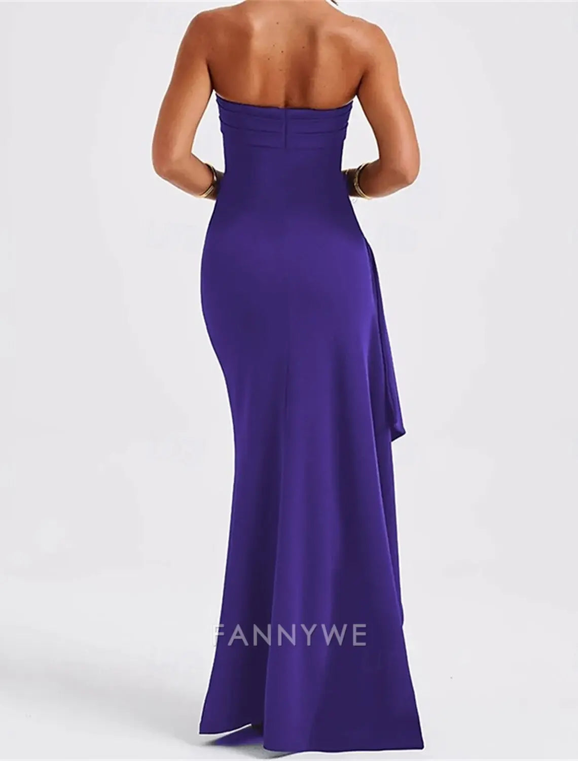 FannyWe Vestidos de fiesta sencillos de sirena/trompeta Vestido elegante Boda Invitada de boda Largo hasta el suelo Sin mangas Sin tirantes Poliéster Sin espalda con abertura