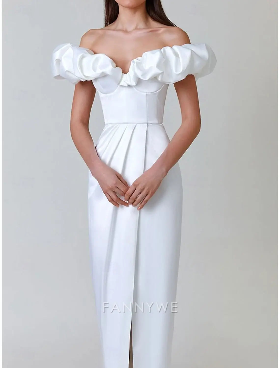 FannyWe Simple Mermaid / Trumpet Quinceanera Dresses Elegant Dress Wedding Wedding Guest Floor Length Ruffles Off Shoulder with Slit