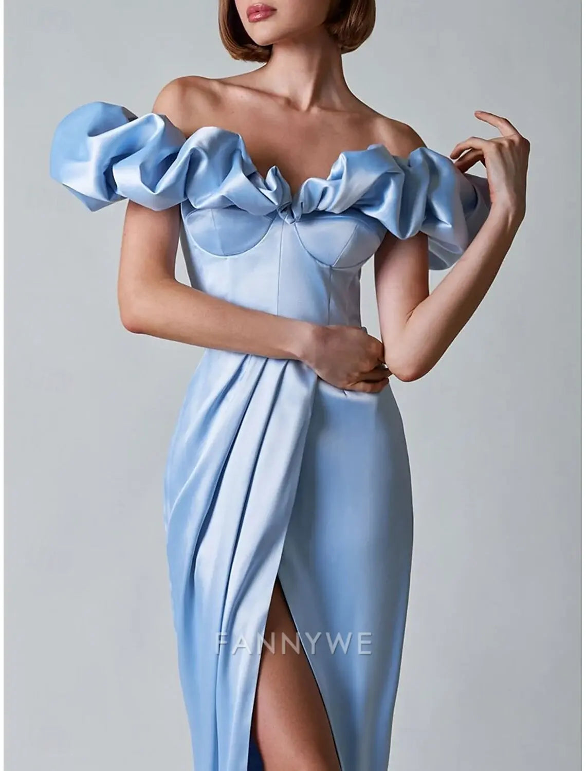 FannyWe Simple Mermaid / Trumpet Quinceanera Dresses Elegant Dress Wedding Wedding Guest Floor Length Ruffles Off Shoulder with Slit