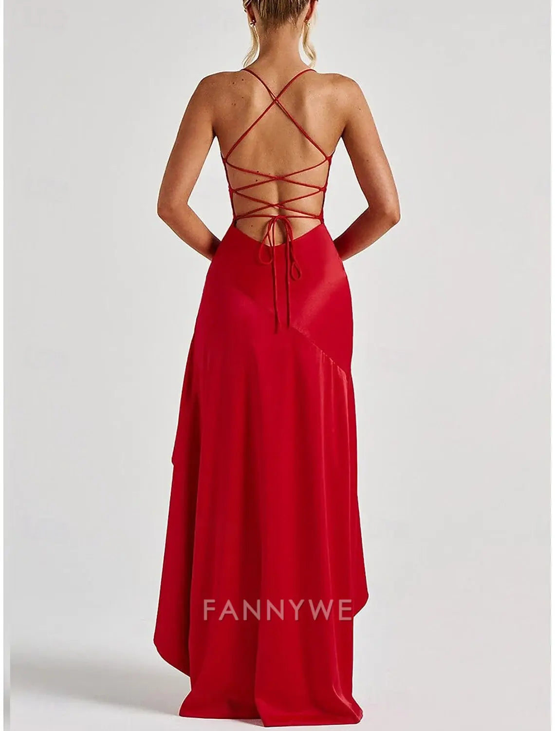 FannyWe Vestidos de quinceañera sencillos de sirena/trompeta, vestido elegante para boda, invitada de boda, largo hasta el suelo, sin mangas, tirantes finos, poliéster, sin espalda con abertura