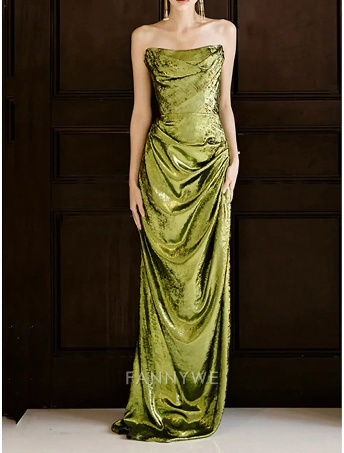 FannyWe Vestido de quinceañera sencillo con corte en forma de tubo o columna, vestido de fiesta para invitada de boda, largo hasta el suelo, sin mangas, sin tirantes, de poliéster, sin espalda, con detalles fruncidos y abertura