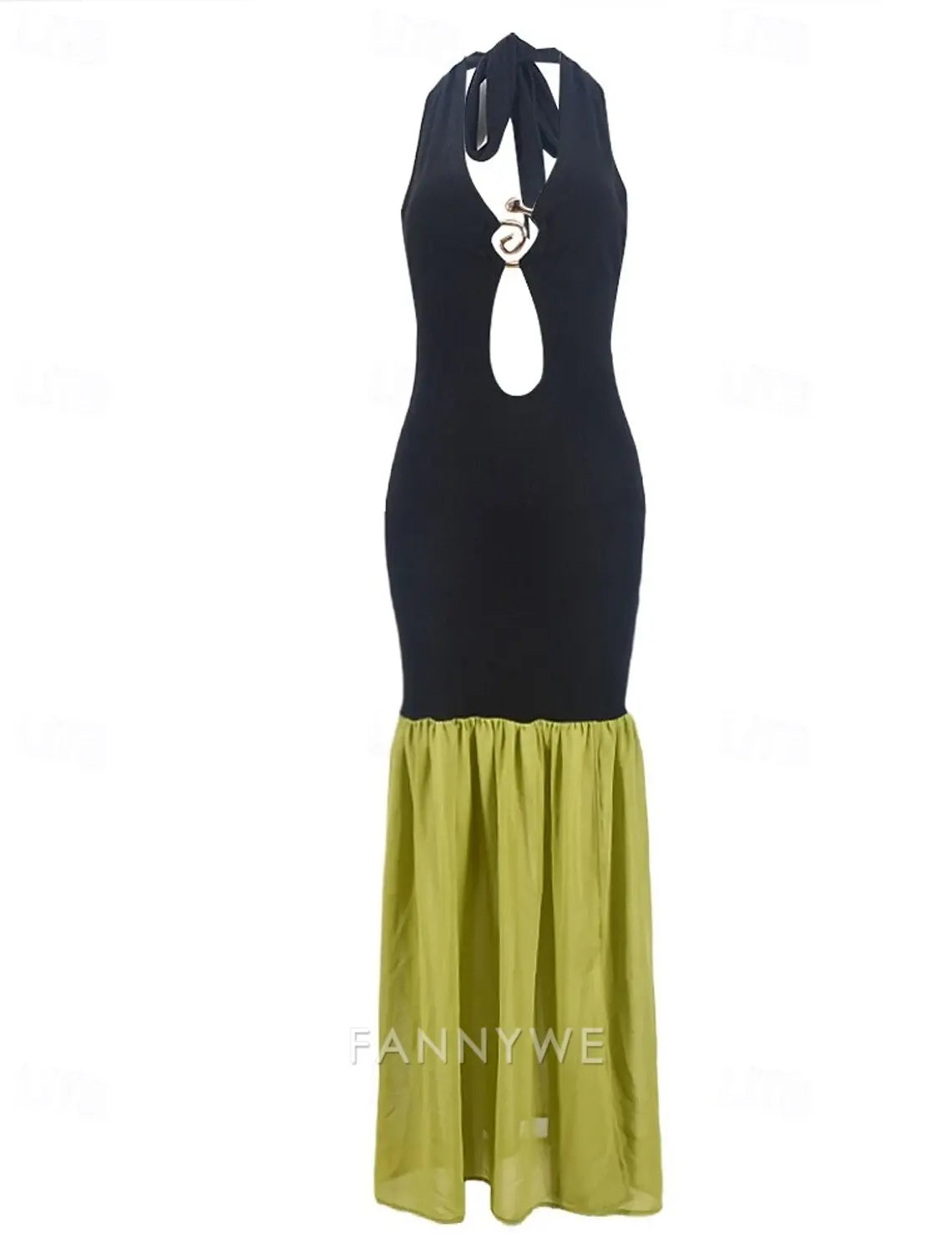 FannyWe Simple Women's Long Dress Maxi Dress Prom Dress Party Dress Fashion Party Special Occasion Evening Party Regular Fit Color Block Sleeveless Deep V Black Brown Summer