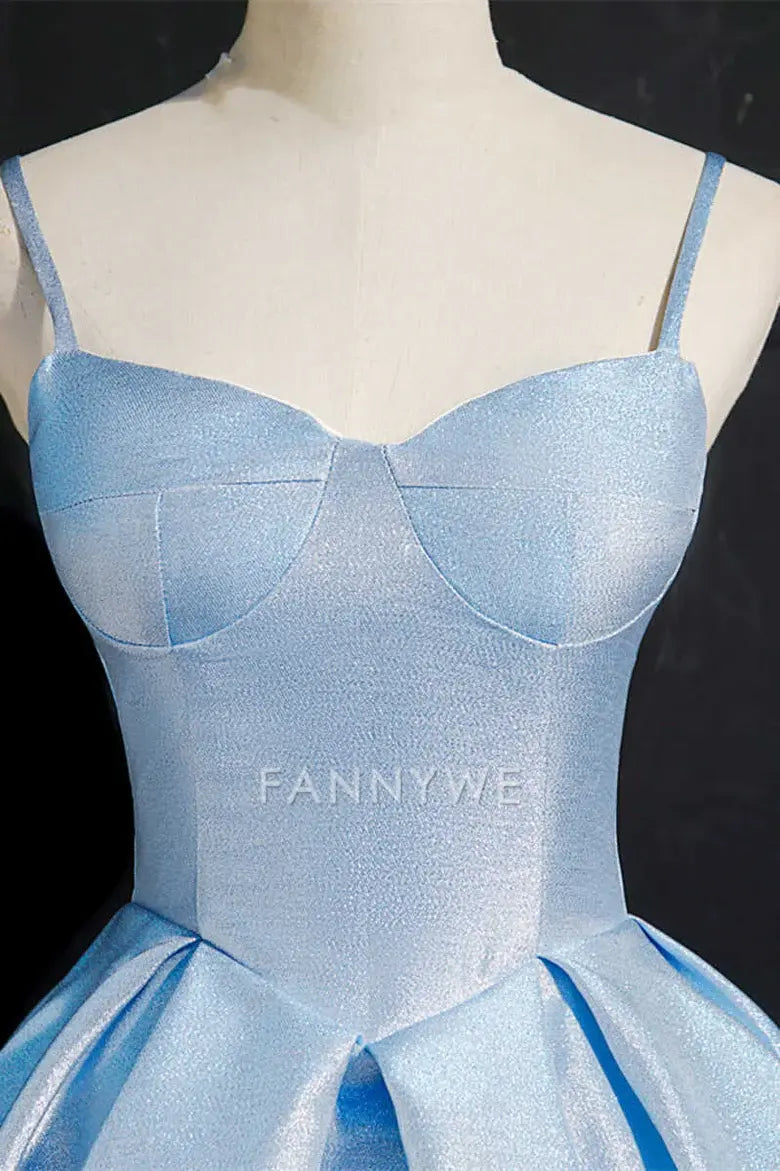 FannyWe Simple Glitter Blue Straps Lace-Up Short Party Dress formal wear dresses