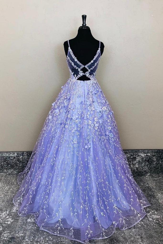 Langes Ballkleid aus Spitze in A-Linie mit V-Ausschnitt