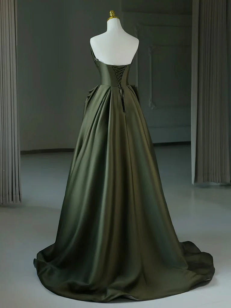 Langes Ballkleid aus Satin in A-Linie mit V-Ausschnitt