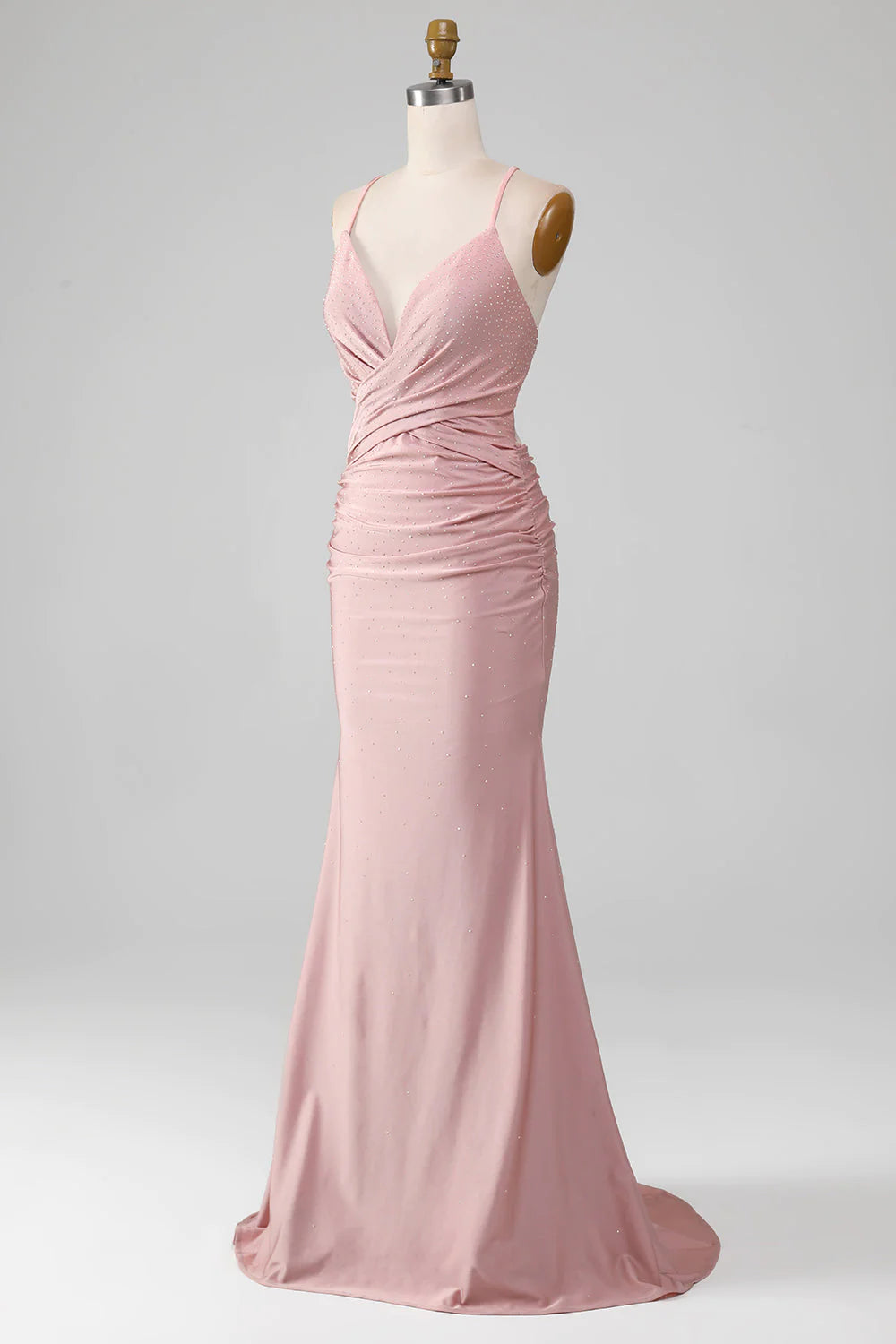 Langes Meerjungfrau-Ballkleid mit glitzernden Perlen in Rosa