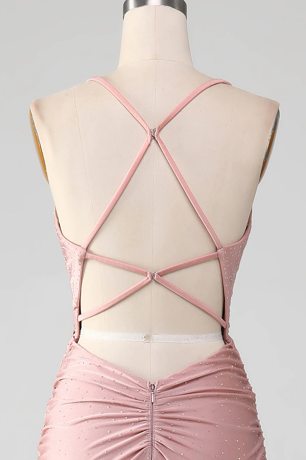 Langes Meerjungfrau-Ballkleid mit glitzernden Perlen in Rosa