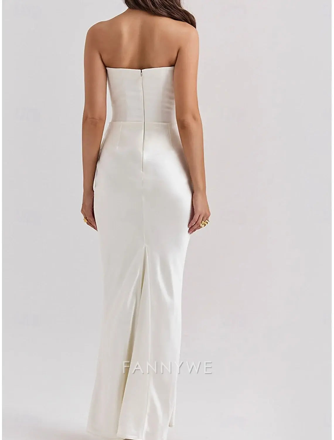 FannyWe Vestidos de quinceañera sencillos de sirena/trompeta Vestido elegante Boda Invitada de boda Largo hasta el suelo Sin mangas Sin tirantes Spandex Sin espalda con fruncido
