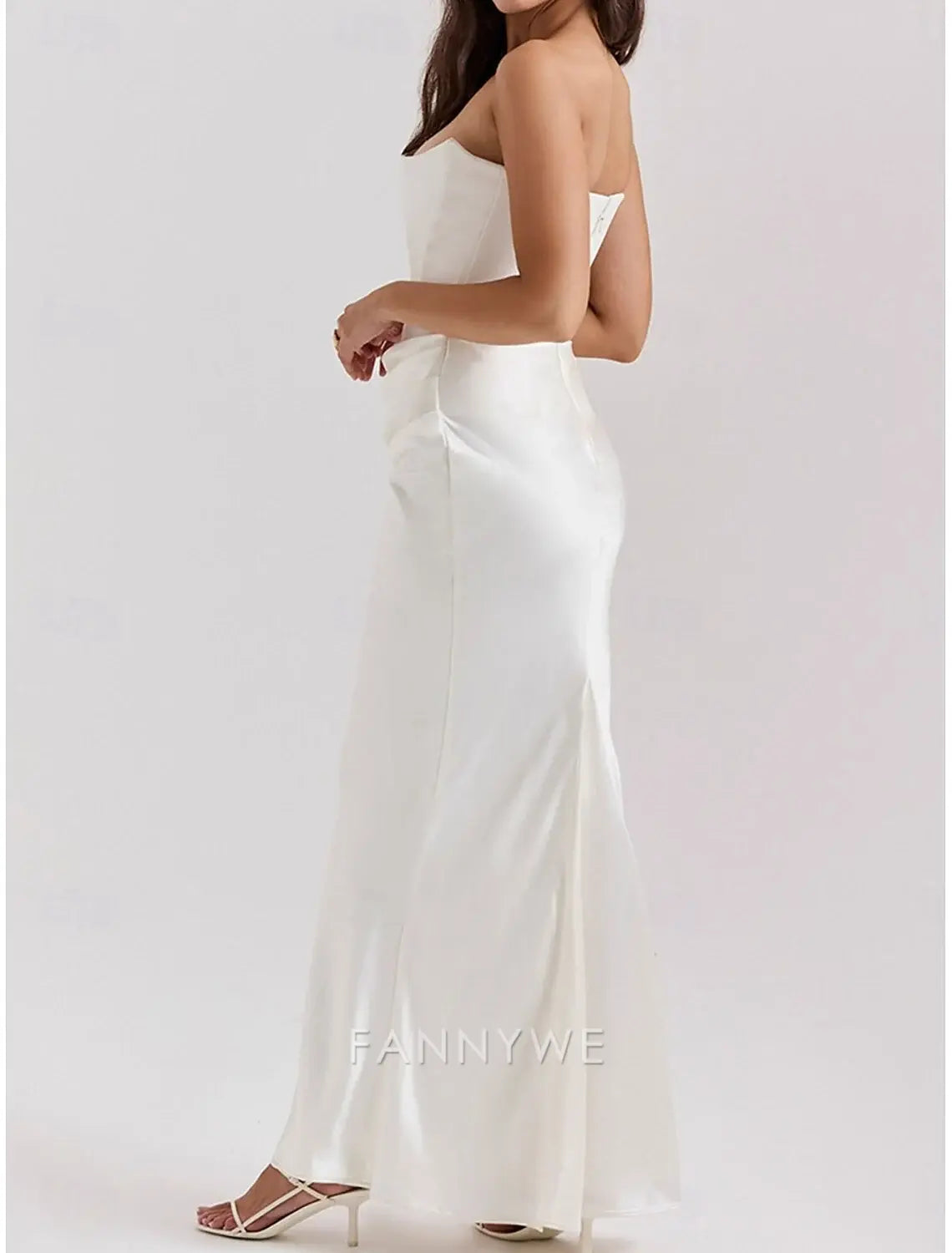 FannyWe Vestidos de quinceañera sencillos de sirena/trompeta Vestido elegante Boda Invitada de boda Largo hasta el suelo Sin mangas Sin tirantes Spandex Sin espalda con fruncido