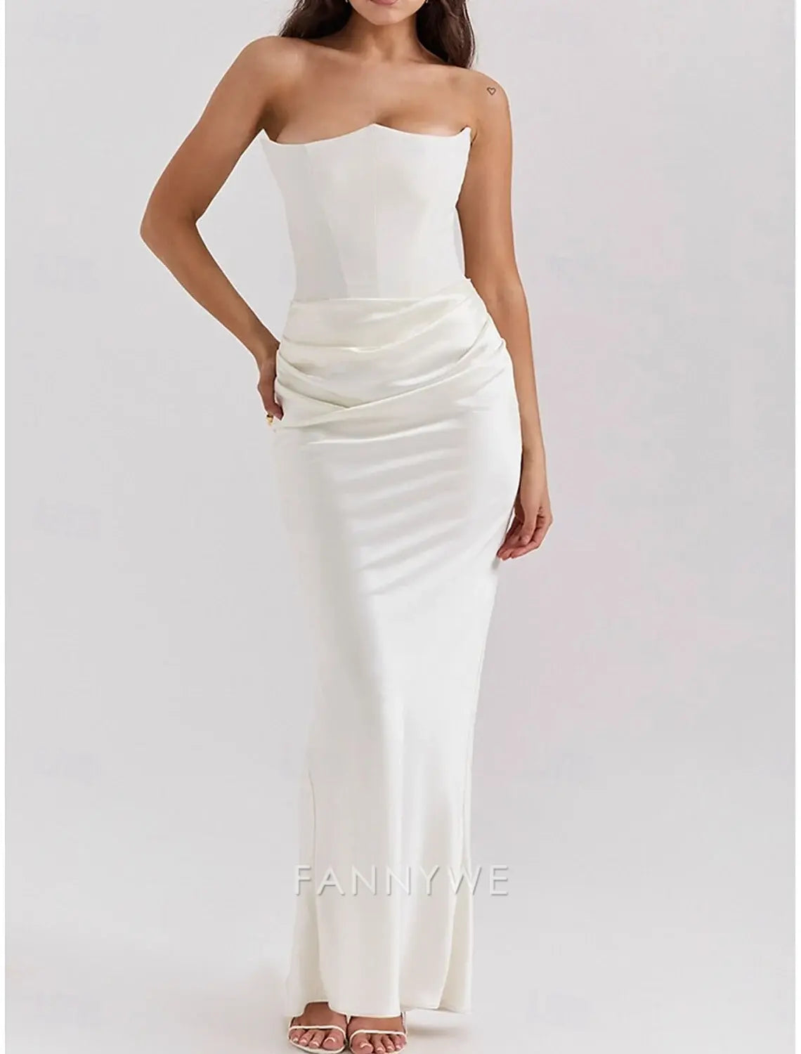 FannyWe Vestidos de quinceañera sencillos de sirena/trompeta Vestido elegante Boda Invitada de boda Largo hasta el suelo Sin mangas Sin tirantes Spandex Sin espalda con fruncido