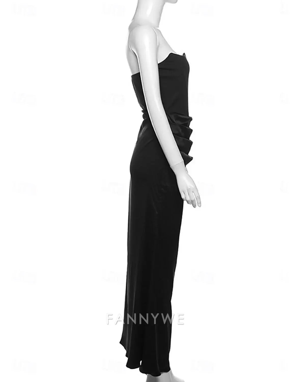 FannyWe Vestidos de quinceañera sencillos de sirena/trompeta Vestido elegante Boda Invitada de boda Largo hasta el suelo Sin mangas Sin tirantes Spandex Sin espalda con fruncido