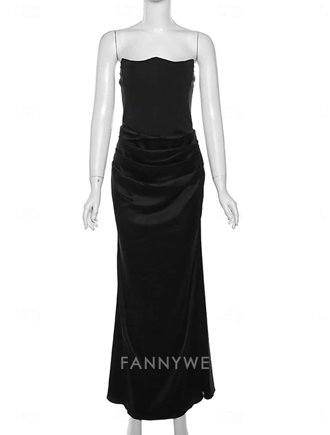 FannyWe Vestidos de quinceañera sencillos de sirena/trompeta Vestido elegante Boda Invitada de boda Largo hasta el suelo Sin mangas Sin tirantes Spandex Sin espalda con fruncido