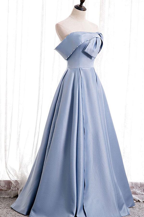 A-line Off the shoulder Beaded Satin Prom Dress