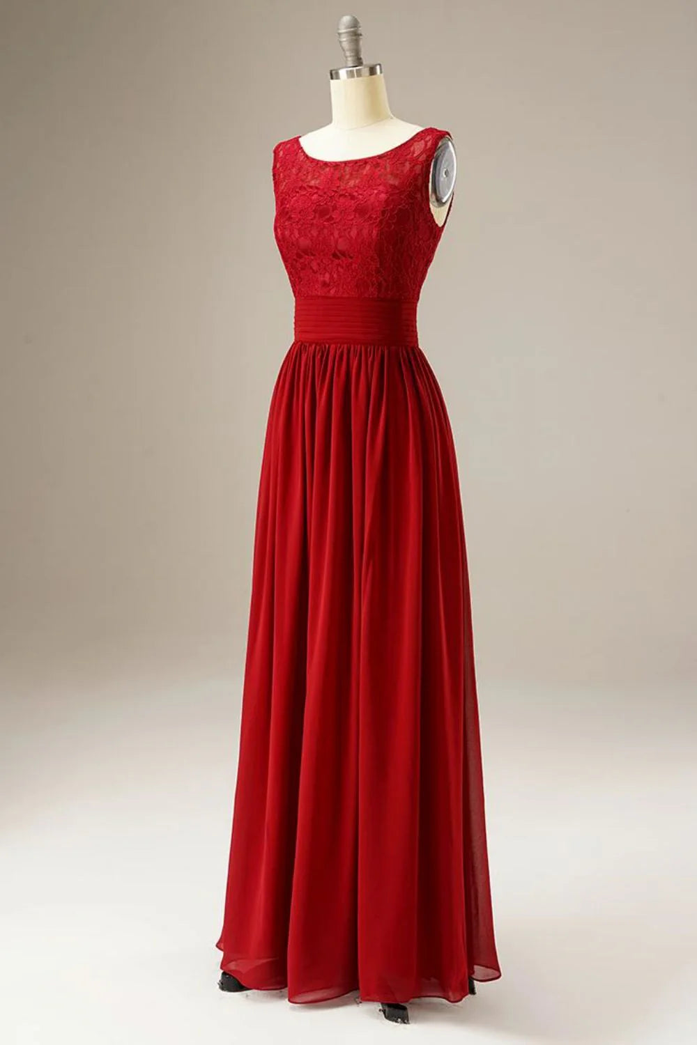 A Line Lace Top Chiffon Long Dress