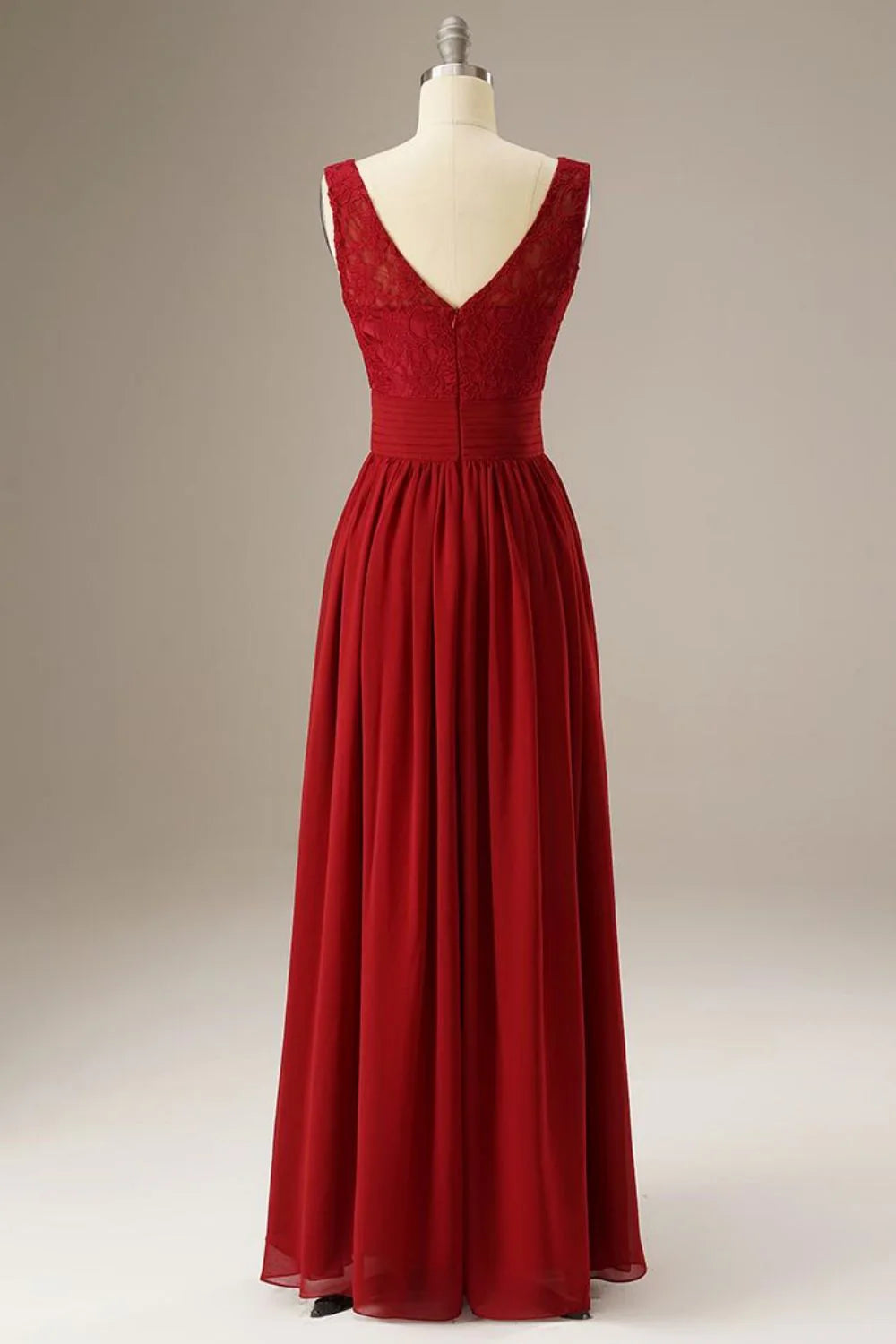 A Line Lace Top Chiffon Long Dress