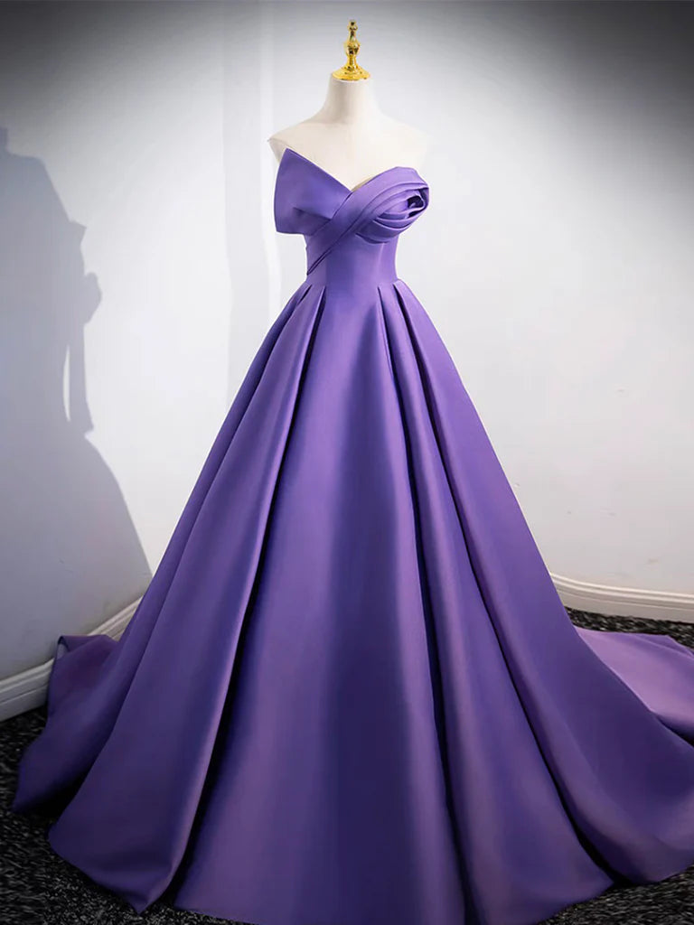 Vestido de fiesta largo de satén con hombros descubiertos