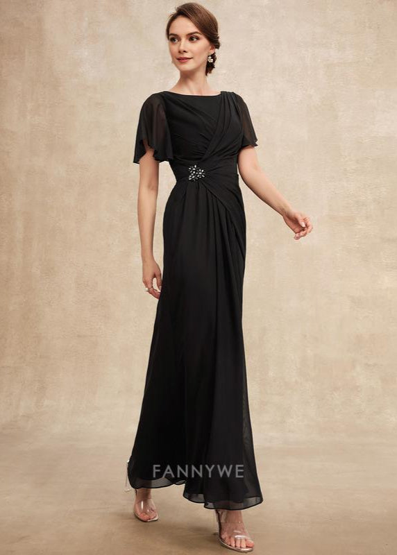 Vintage Sheath Scoop Short Sleeve Back Zip Ankle-Length Mother of the Bride Dress