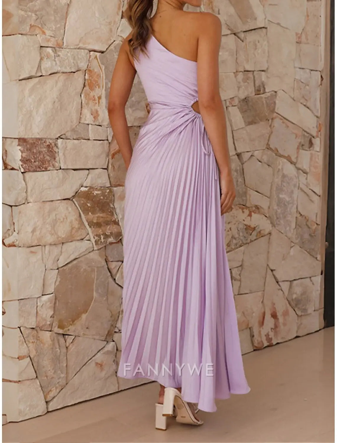 FannyWe Vestido de fiesta sencillo para mujer, vestido de fiesta con cortes, plisado, con cordón, un hombro, sin mangas, para San Valentín, invitada de boda, elegante, negro, morado claro, verano, primavera
