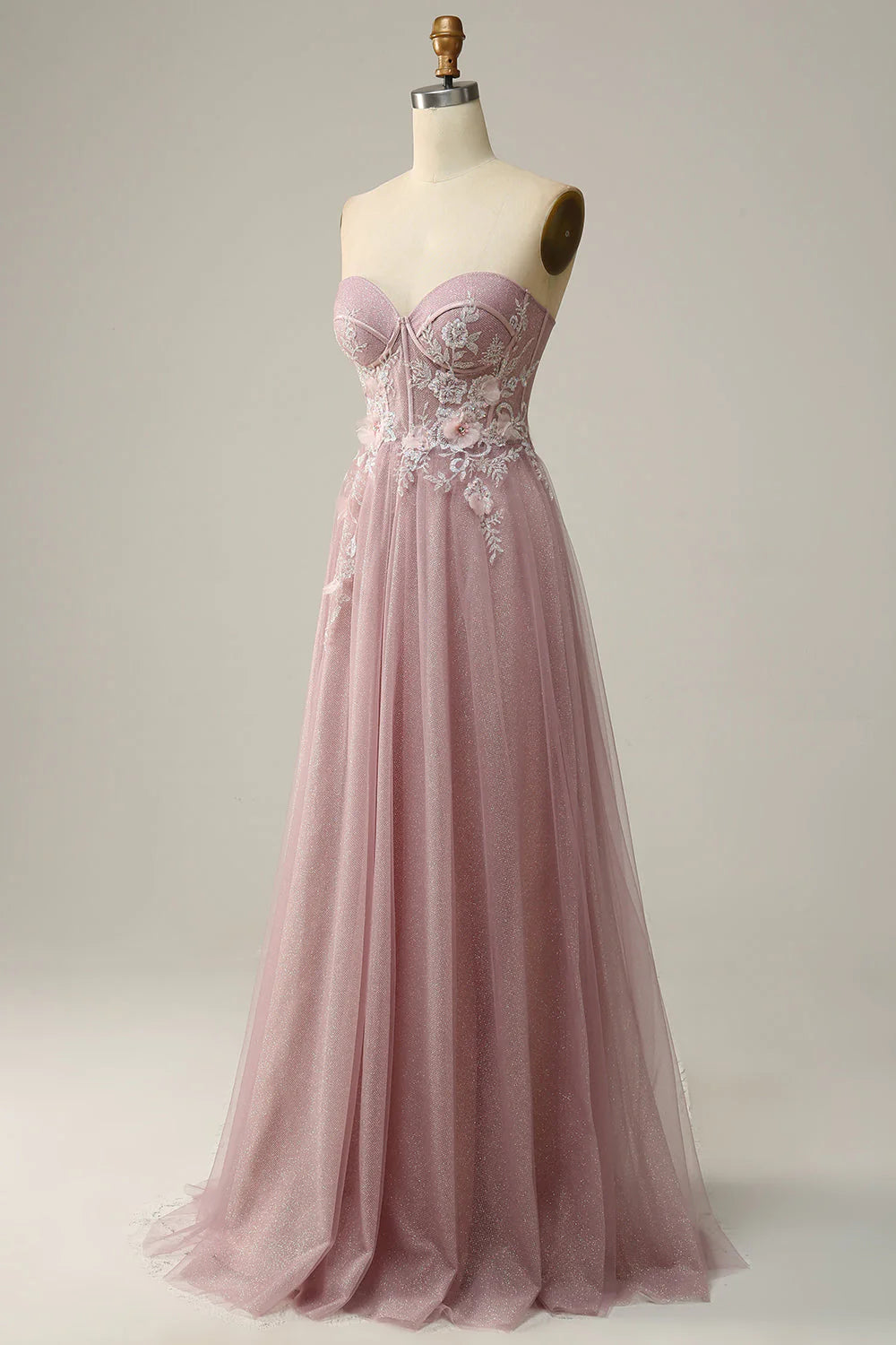 A Line Sweetheart Grey Purple Long Prom Dress with Appliques