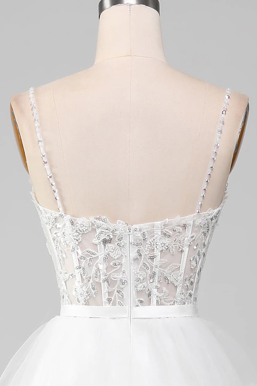 Sparkly White A-Line Tiered Long Corset Prom Dress With Slit