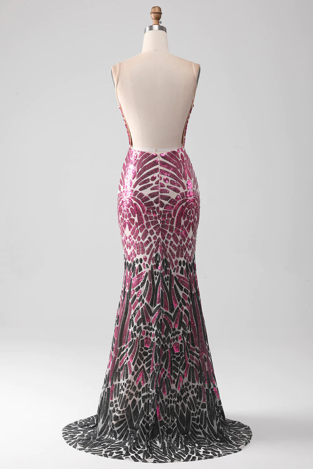 Glitzerndes Meerjungfrau-Ballkleid mit Spaghettiträgern und rückenfreiem