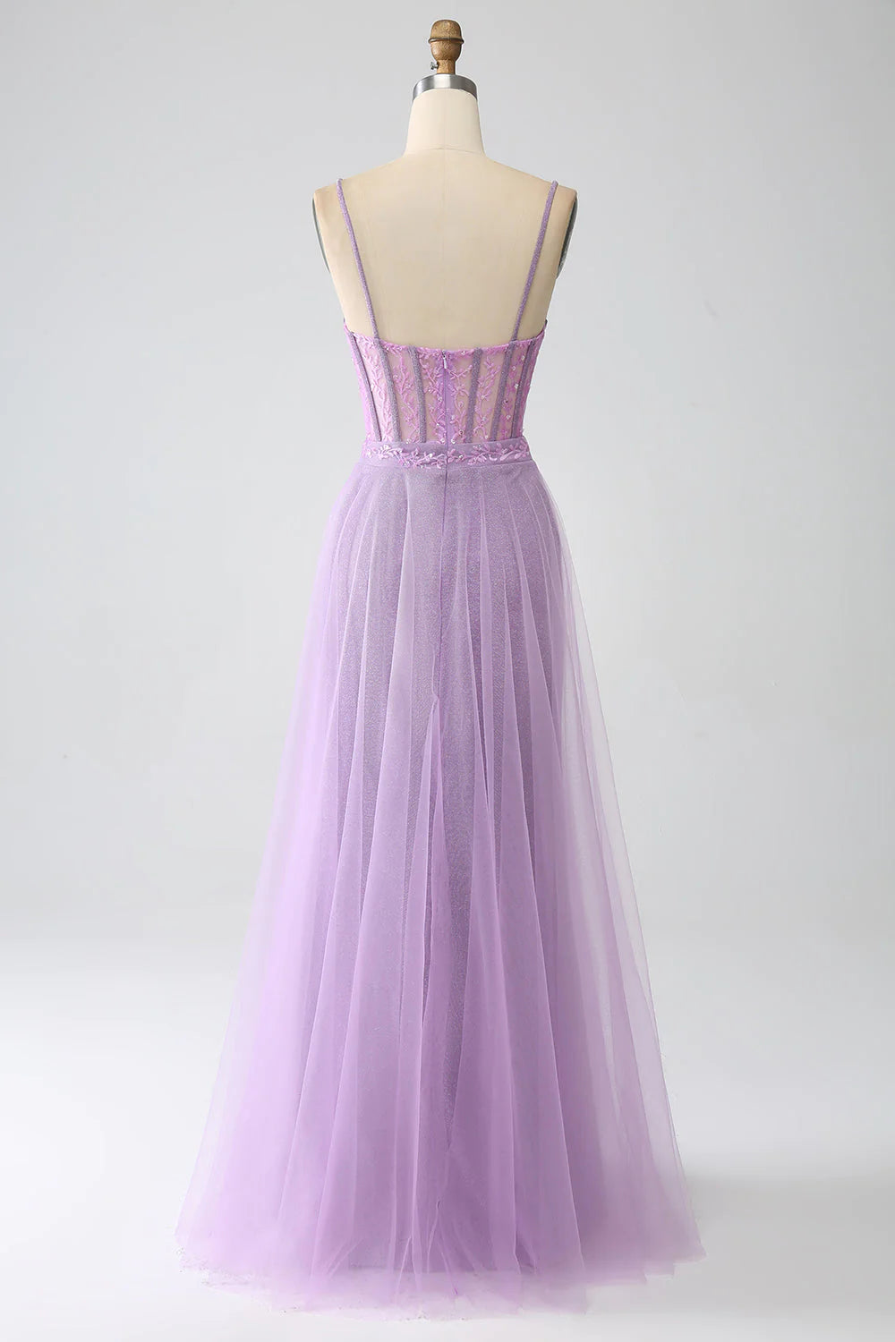 A-Line Lilac Spaghetti Straps Long Corset Prom Dress