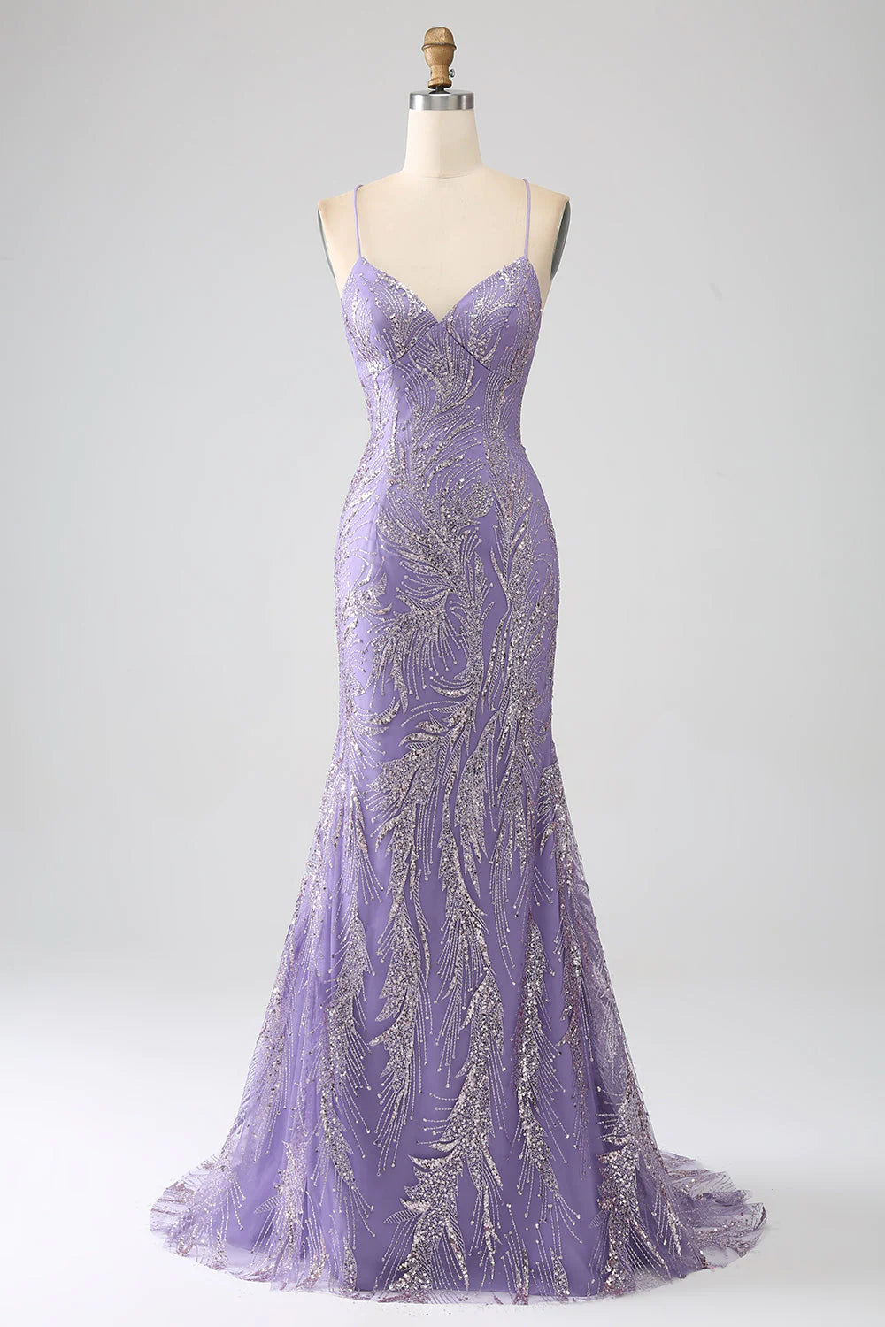 Glitzerndes, langes, lila Meerjungfrauen-Ballkleid